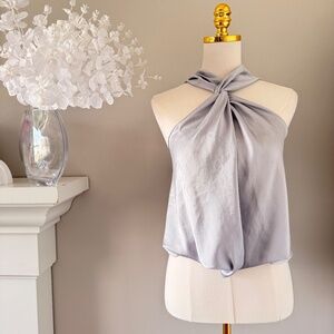Ramy Brook Harriet Silk Halter Tank Top in Silver, Sz L (NWT)